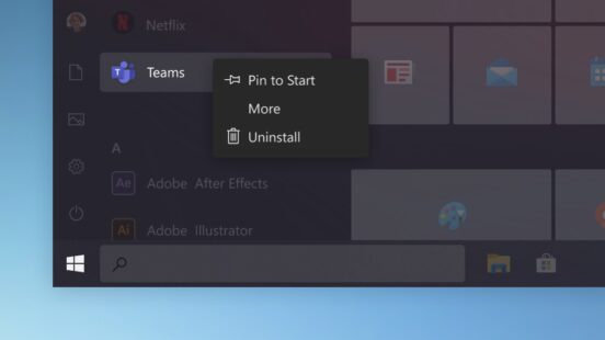 Видоизмененное меню пуск в Windows