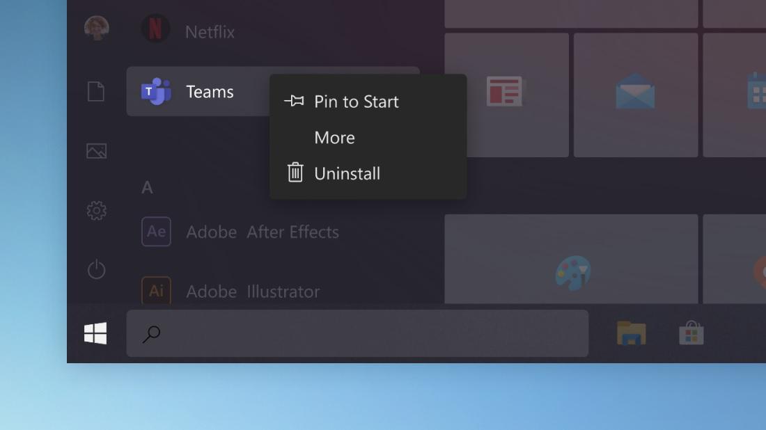 Видоизмененное меню пуск в Windows
